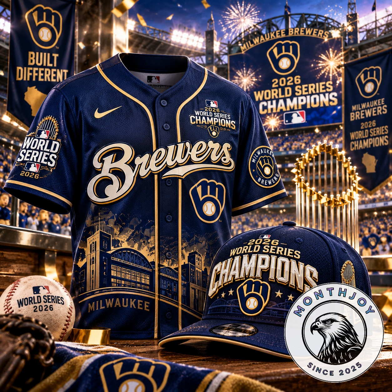 2026 Milwaukee Brewers First World Series Champions Jersey - front view with championship graphics