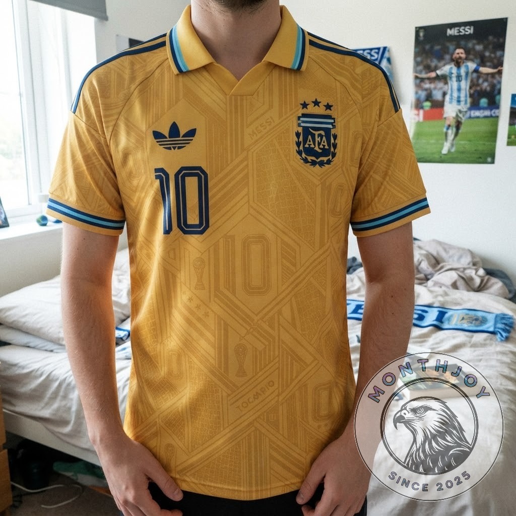 Adidas Argentina #10 GRACIAS Messi Gold Special Edition Tribute Soccer Jersey - photo 3
