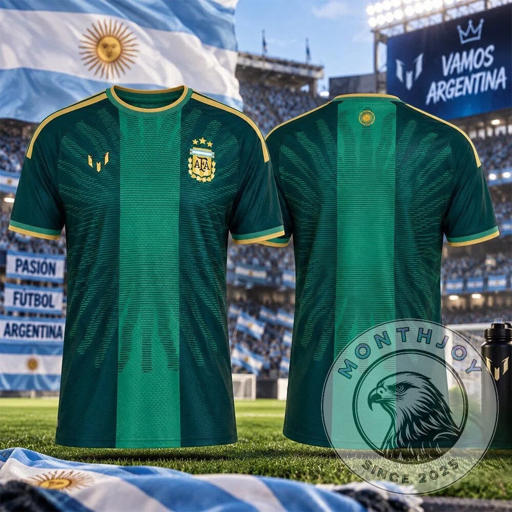 Adidas Argentina Lionel Messi Farewell Dark Green Goalkeeper Soccer Jersey - front and back views