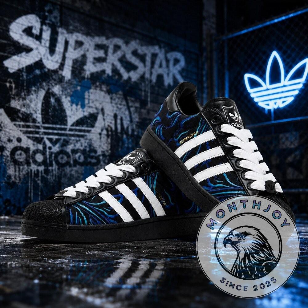 Adidas Blue Black Wavy Pattern Superstar Sneakers - Detail View