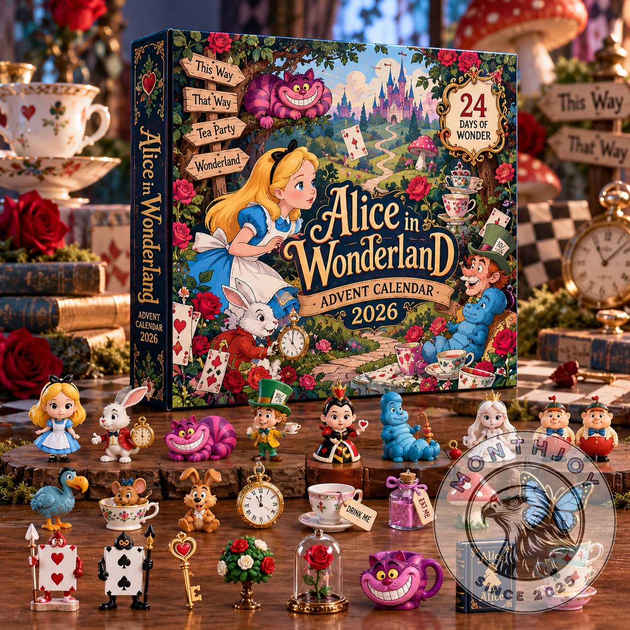 Alice in Wonderland 2026 Advent Calendar - front box view with character figurines