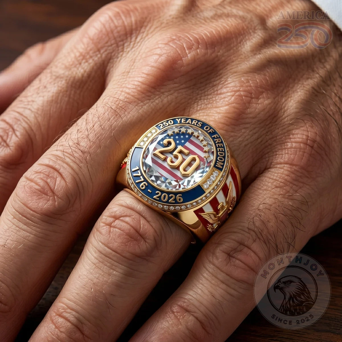 America 250 Years of Freedom USA Flag Pattern Anniversary Ring - Detail View