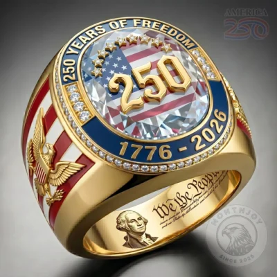 America 250 Years of Freedom USA Flag Pattern Anniversary Ring