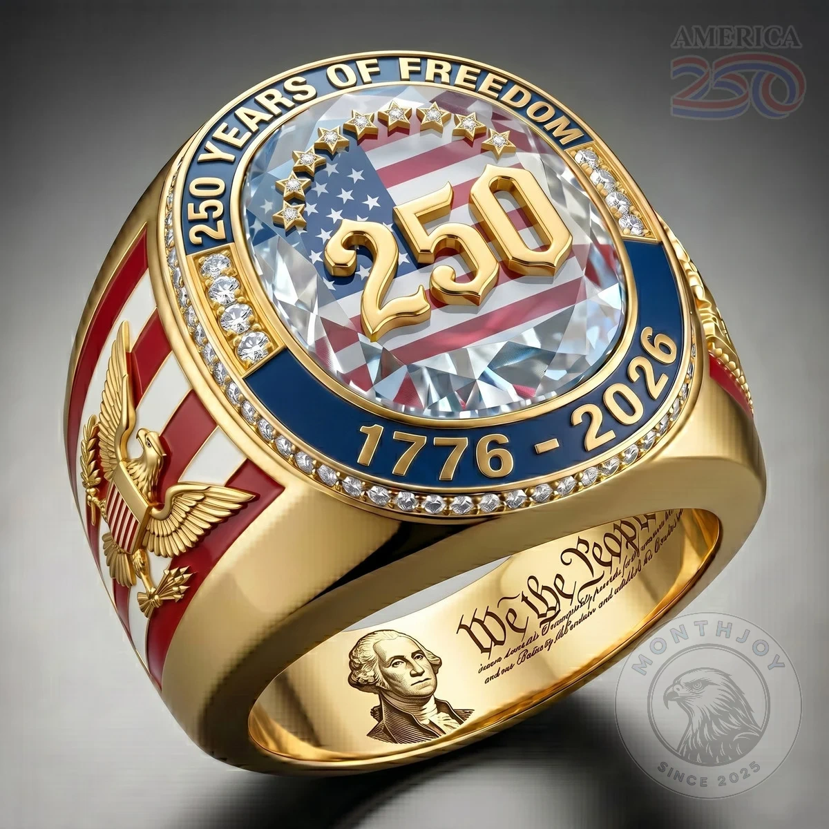 America 250 Years of Freedom USA Flag Pattern Anniversary Ring - Front View