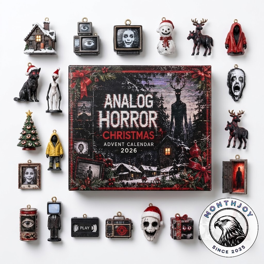 Analog Horror Christmas 2026 Advent Calendar - box surrounded by horror-themed ornament figures