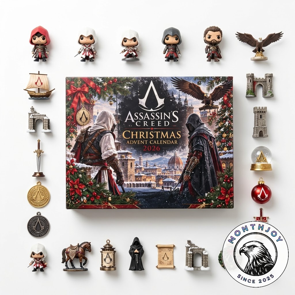 Assassin's Creed Christmas 2026 Advent Calendar - box surrounded by character figurines