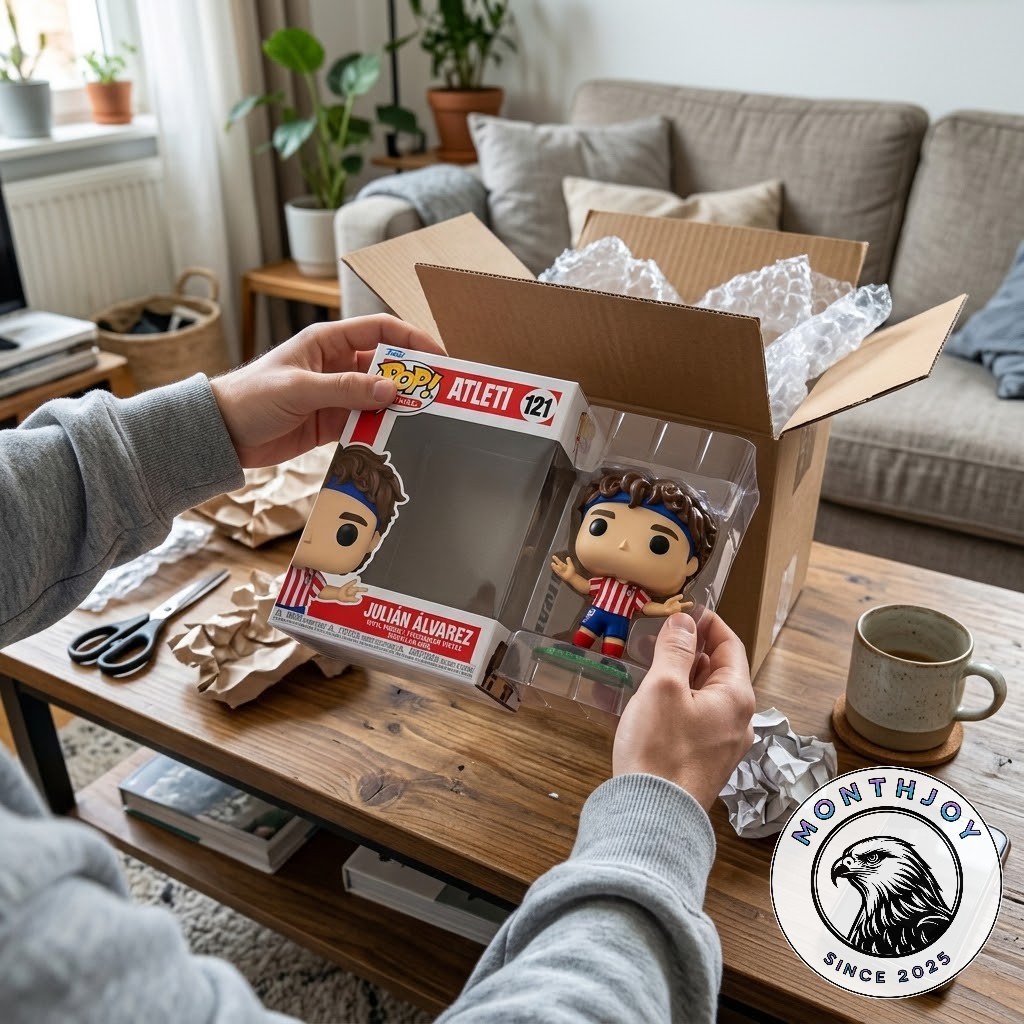 Atlético de Madrid Julián Álvarez Funko Pop - opened packaging with figure and inner tray