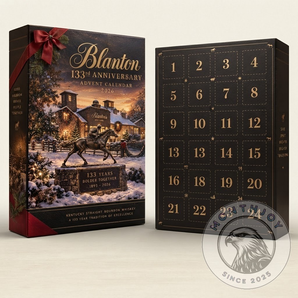 Blanton 133rd Anniversary 2026 Advent Calendar - close view of bourbon-themed collectibles