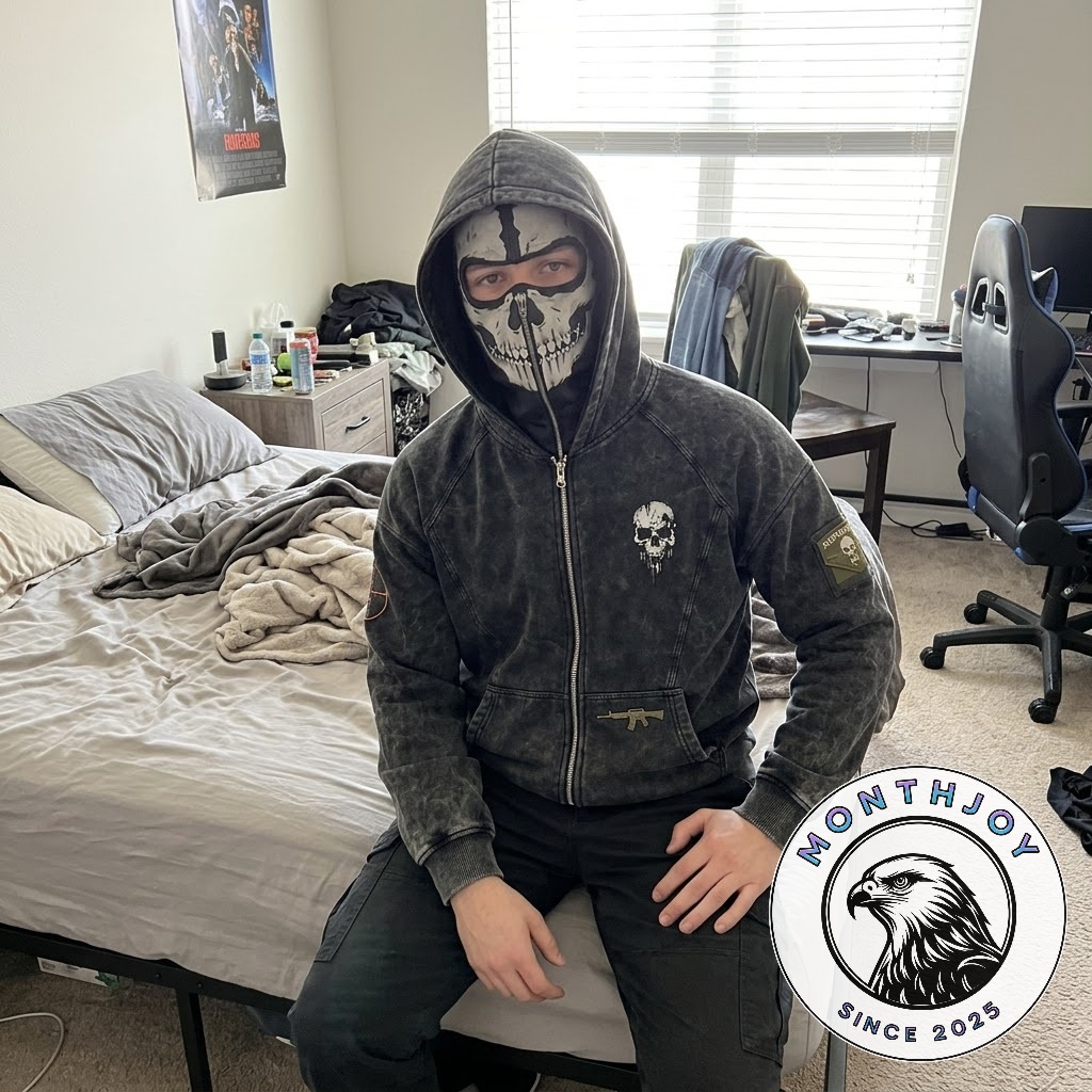 Bravo Six Going Dark Respawn Skull Balaclava Zip-Up Hoodie - front and back displayed together