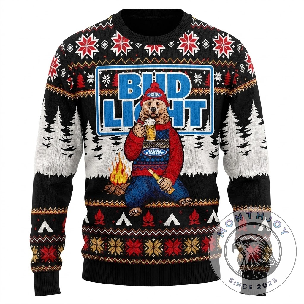 Bud Light Bear Drinking Beer Christmas Ugly Sweater 2026 - photo 2