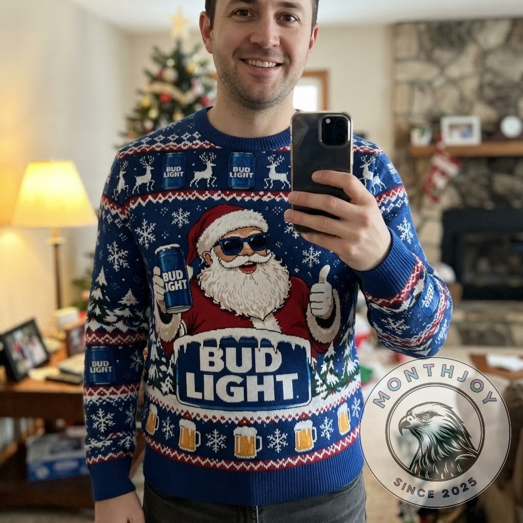 Bud Light Christmas Santa Ugly Christmas Sweater 2026 - back view with Santa campfire scene