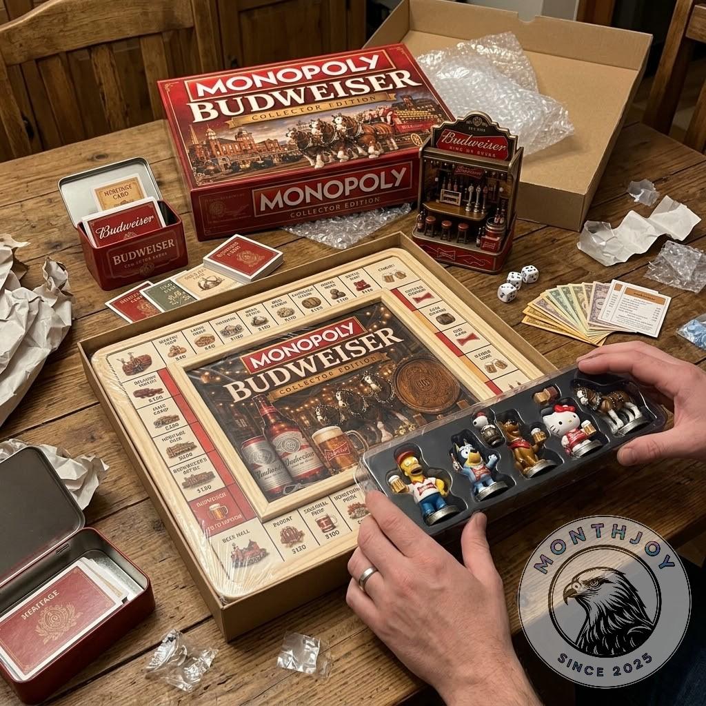 Budweiser Collector Edition Monopoly Board Game - game box and "Heritage Card" stack