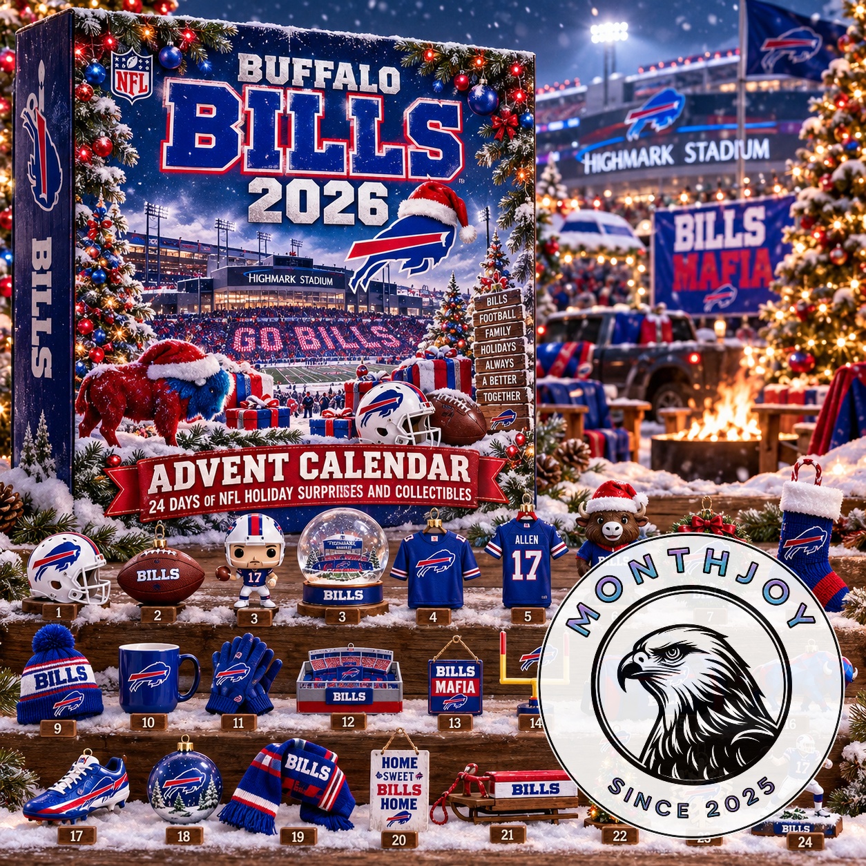 Buffalo Bills 2026 NFL Holiday Surprises Advent Calendar front box with collectible previews