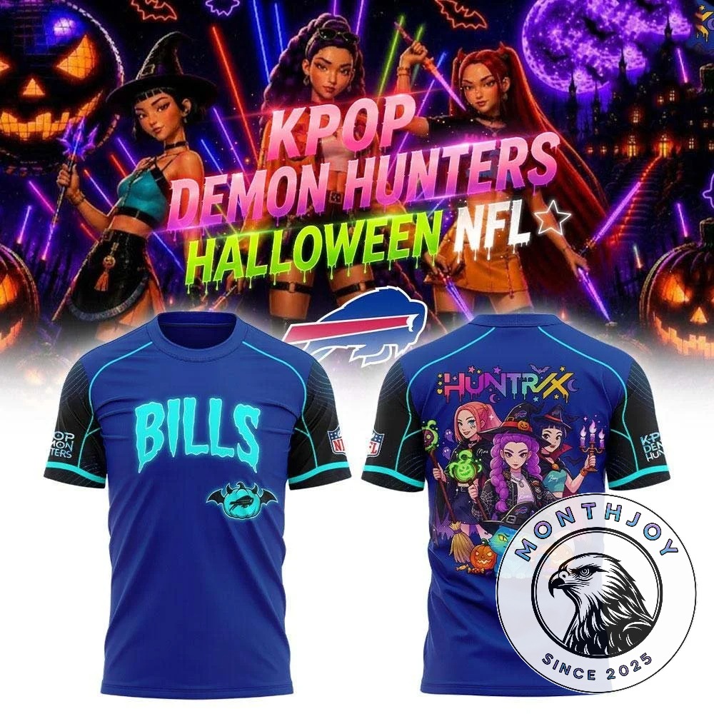Buffalo Bills K-Pop Demon Hunters Halloween NFL Jersey - front and back views