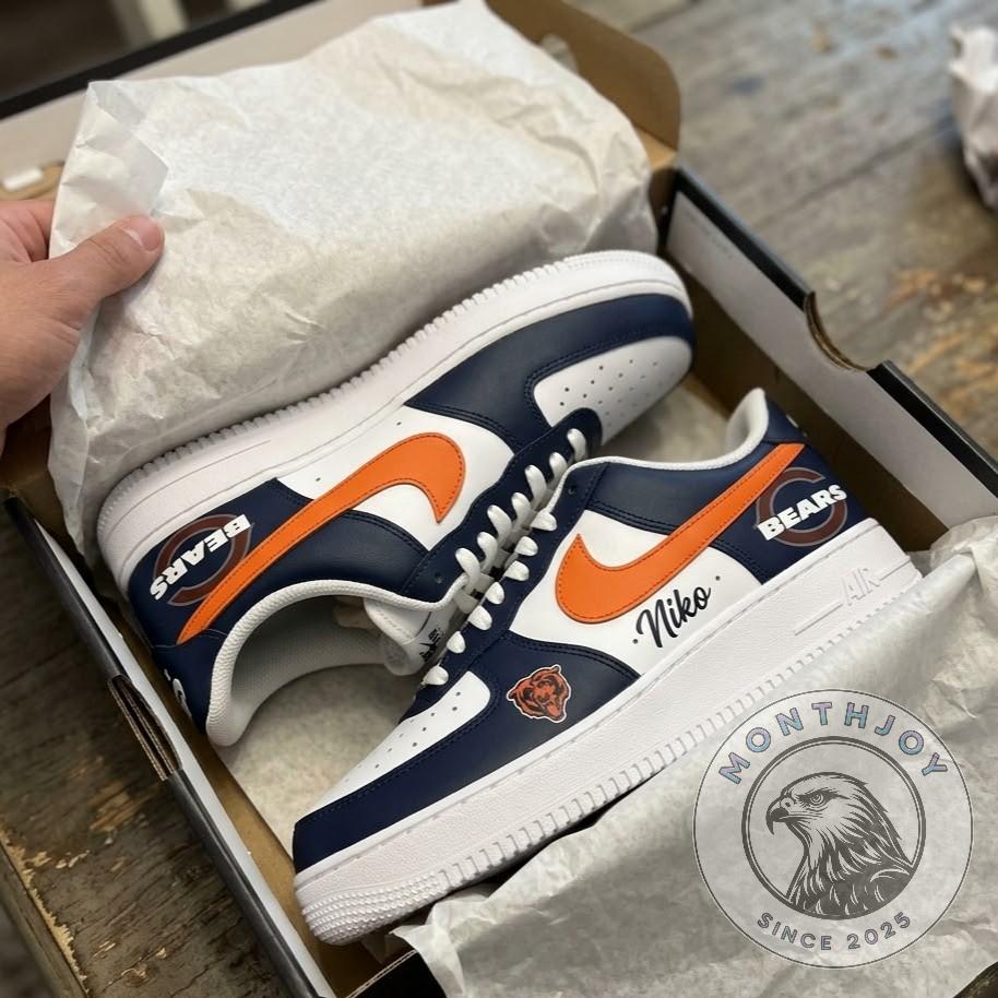 Chicago Bears Custom Name Shoes - close-up of top shoe side panel with logo and text