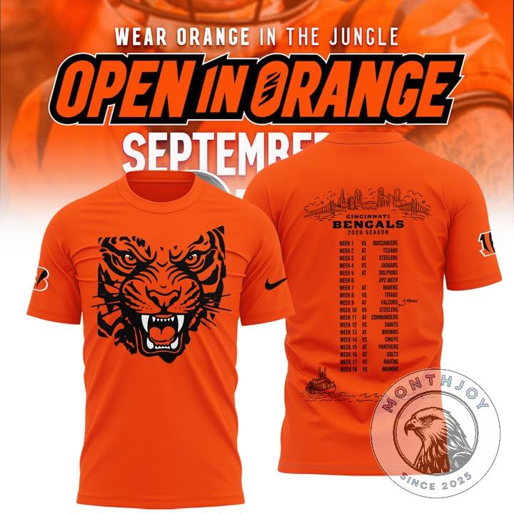 Cincinnati Bengals 2026 Season Schedule T-Shirt - front and back display