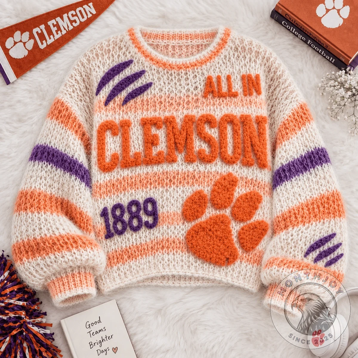 Clemson ALL IN 1889 Heritage Knitted Sweater - Artwork Detail