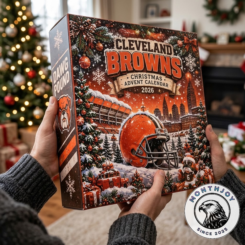 Cleveland Browns Christmas Advent Calendar 2026 - angled box view showing side graphics