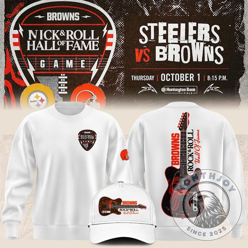 Cleveland Browns Rock & Roll Hall of Fame Game Sweatshirt front and back view