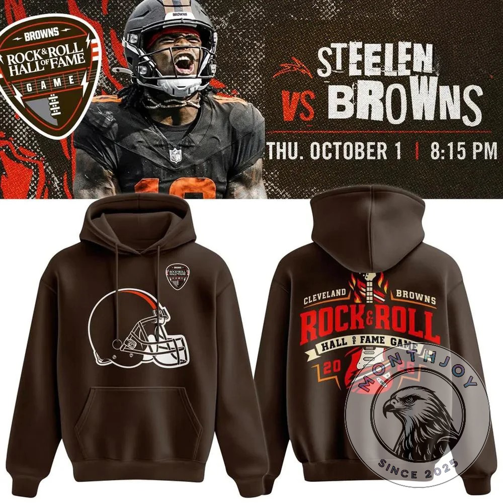 Cleveland Browns Rock & Roll Hall of Fame Game Hoodie - front and back views