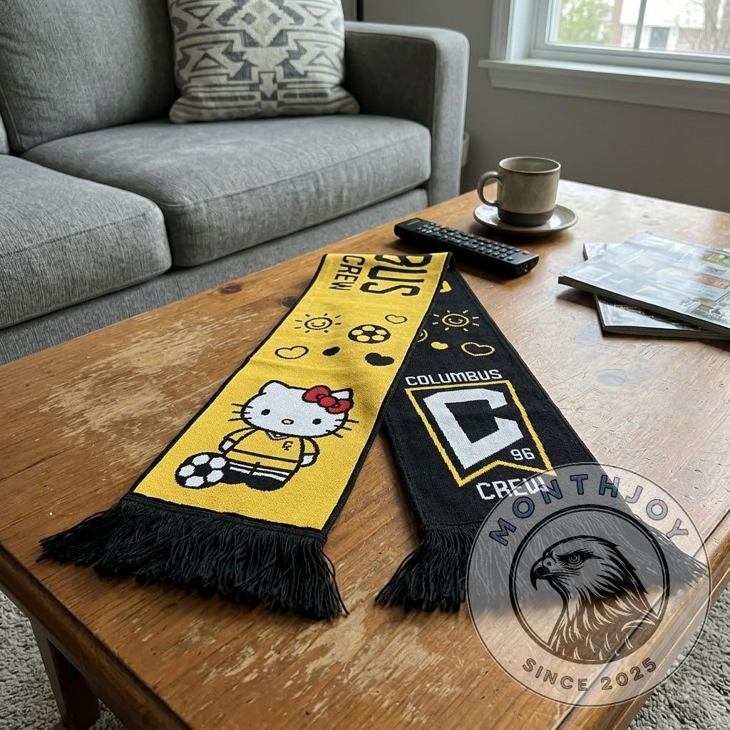 Columbus Crew Hello Kitty 1996 Scarf - close-up on Hello Kitty and yellow section