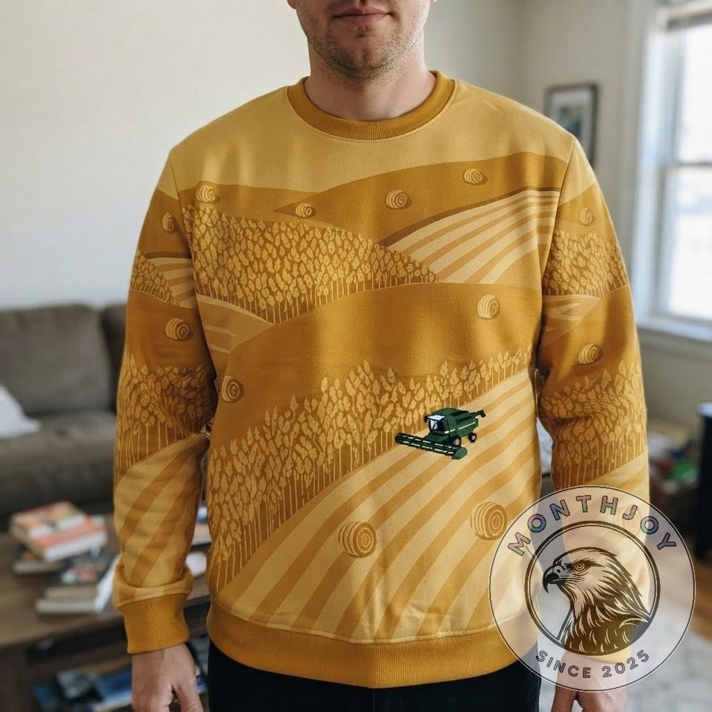 Combine Harvester Wheat Field Landscape Crewneck Sweatshirt - photo 2
