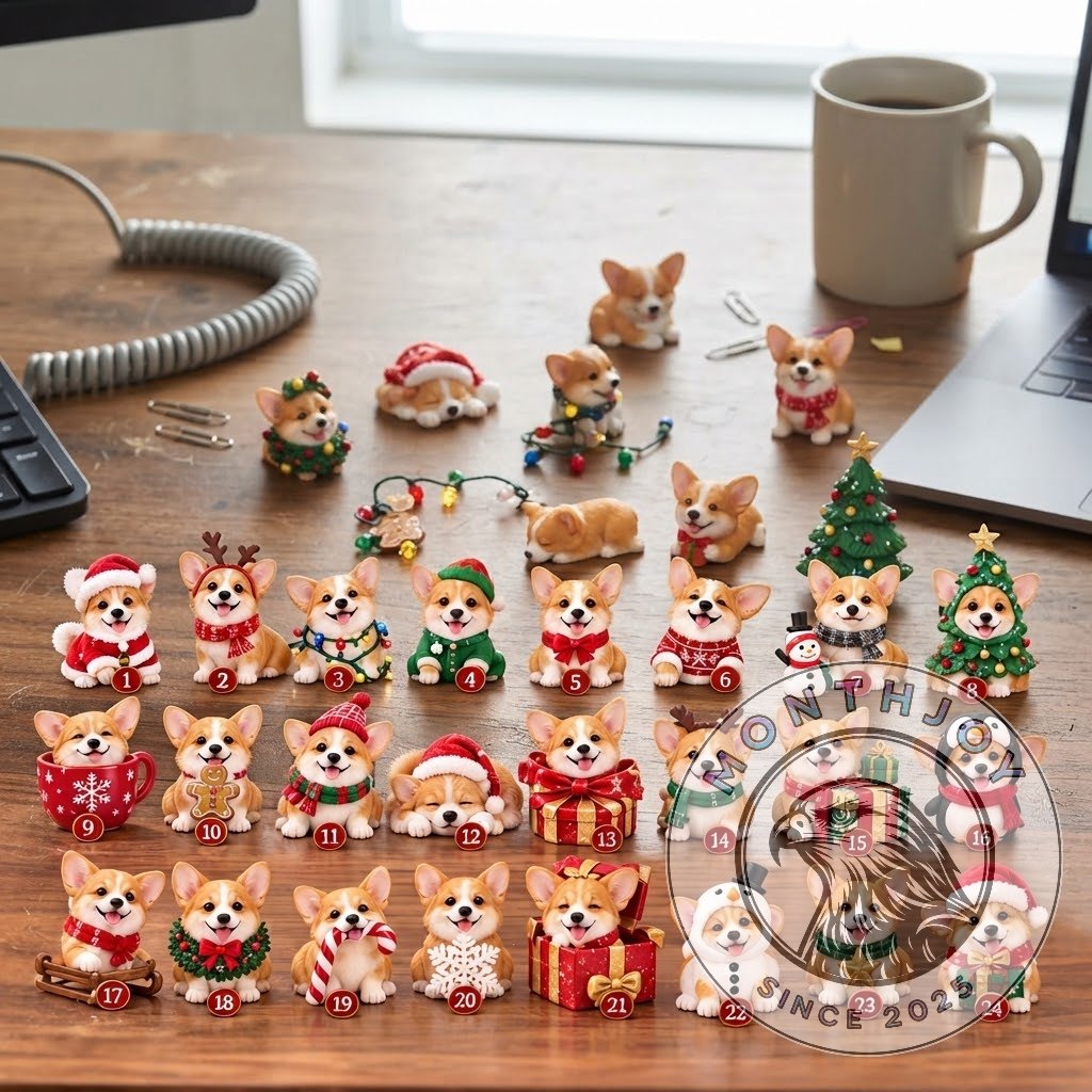 Corgi 2026 24-Day Christmas Countdown Advent Calendar - numbered corgi illustrations