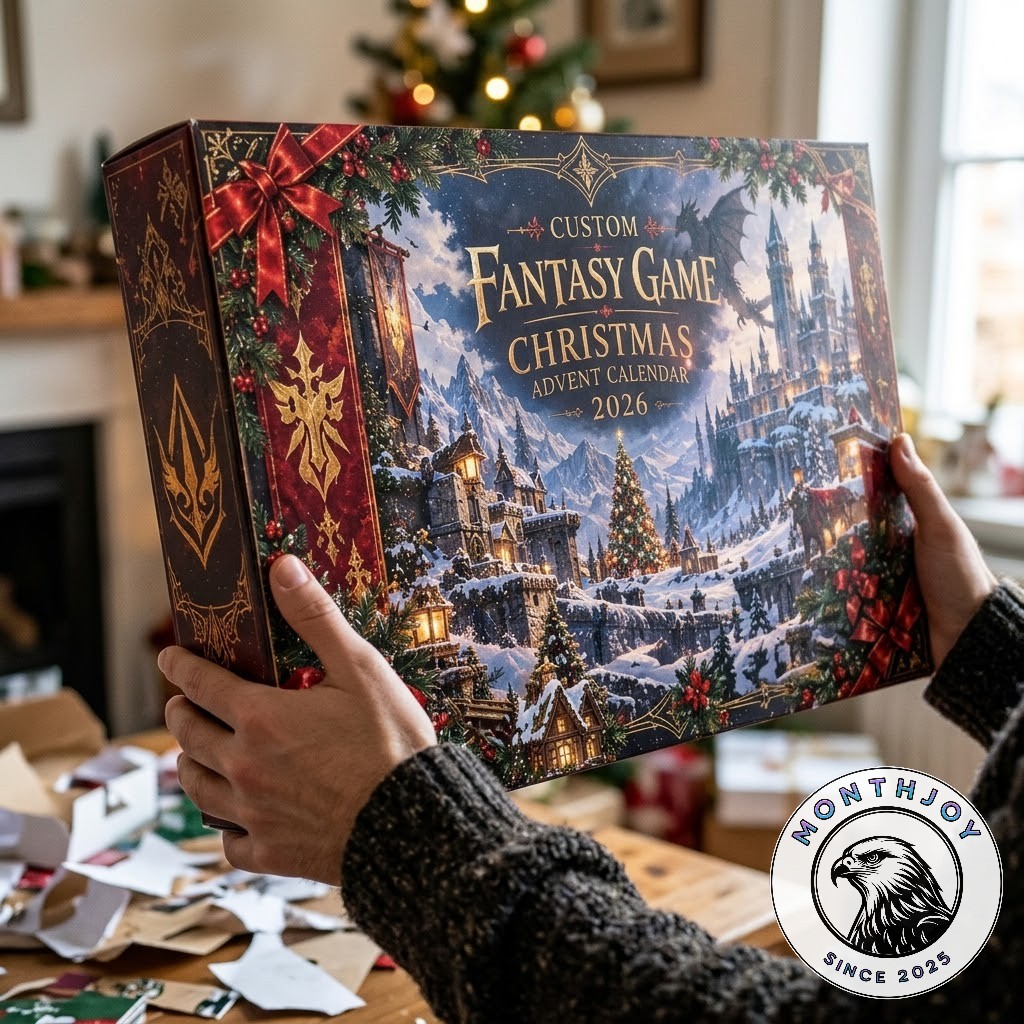 Custom Fantasy Game 2026 Christmas Advent Calendar - angled box view held in both hands