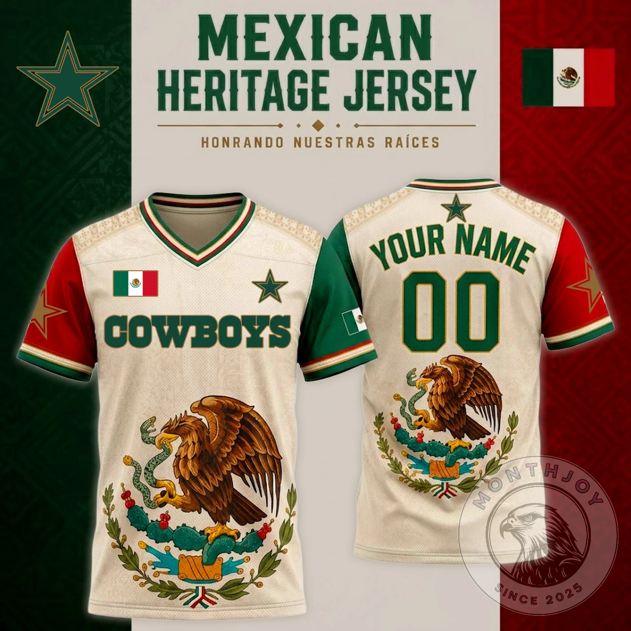 Dallas Cowboys Mexican Heritage NFL Custom Jersey 2026 - Front View