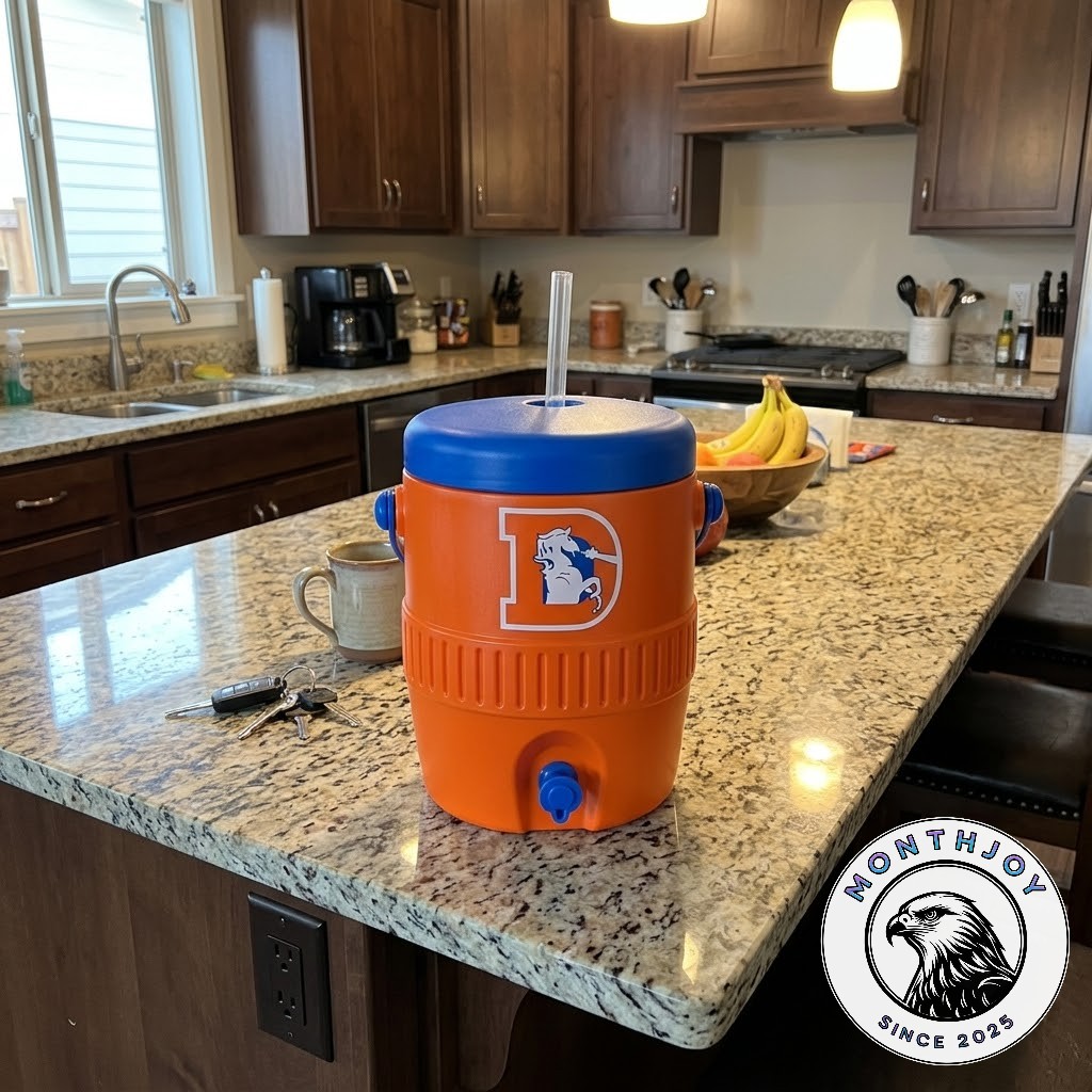 Denver Broncos Throwback Sideline Mini Cooler Cup - front tap and ridged lower section