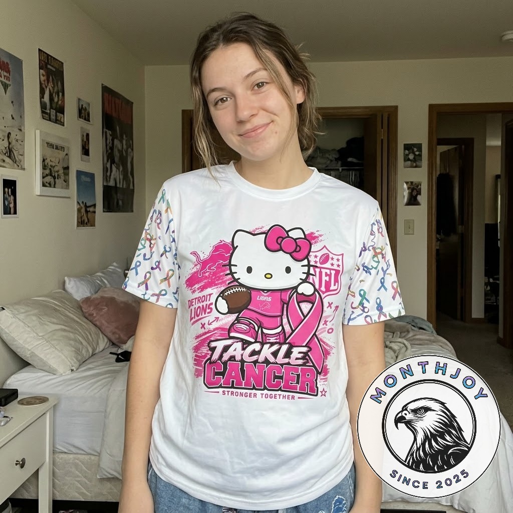Detroit Lions x Hello Kitty Crucial Catch Breast Cancer Awareness T-Shirt - photo 2