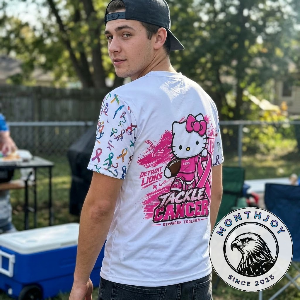 Detroit Lions x Hello Kitty Crucial Catch Breast Cancer Awareness T-Shirt - photo 3