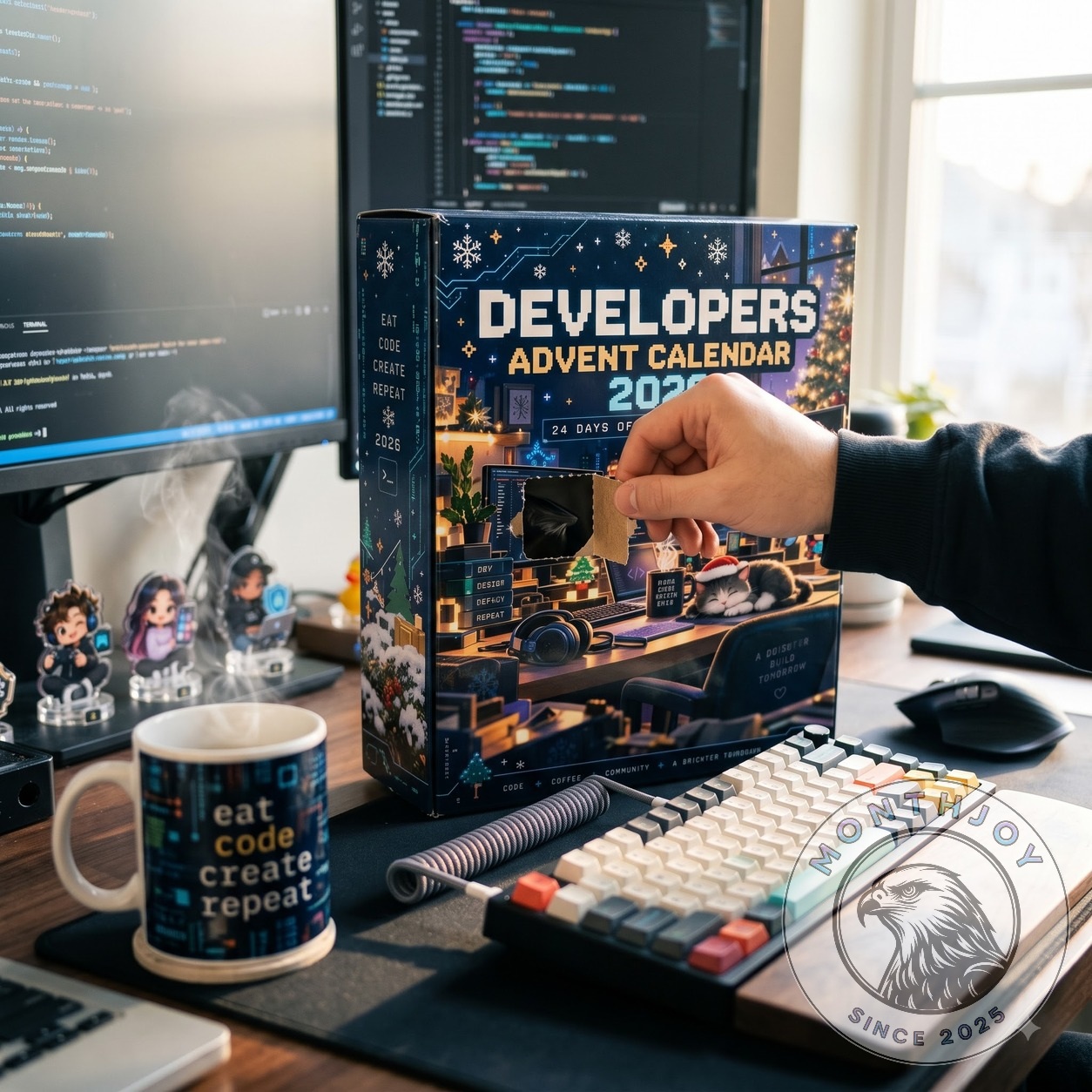 Developers 2026 Advent Calendar - numbered coding-themed collectibles and box artwork