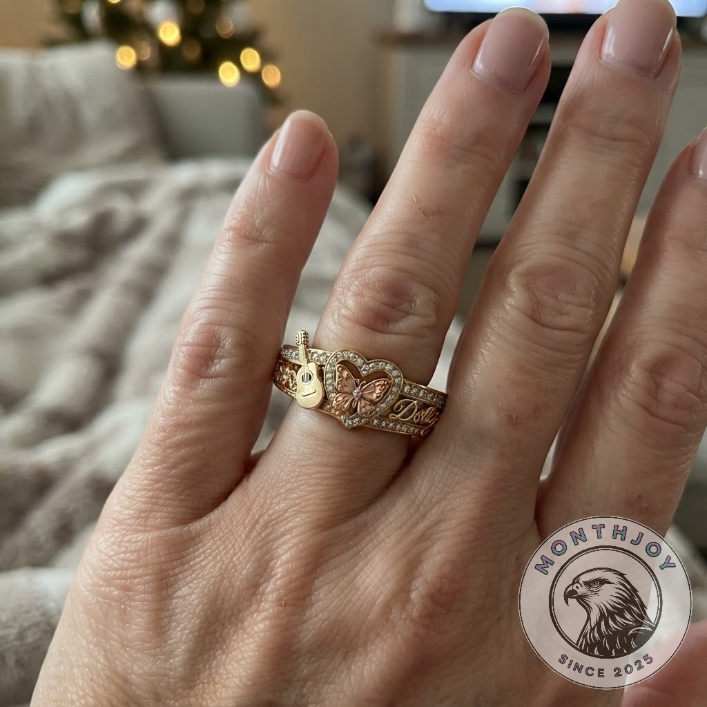 Dolly Parton 1946-2026 Legacy Commemorative Ring - close-up with Dolly Parton's smiling portrait