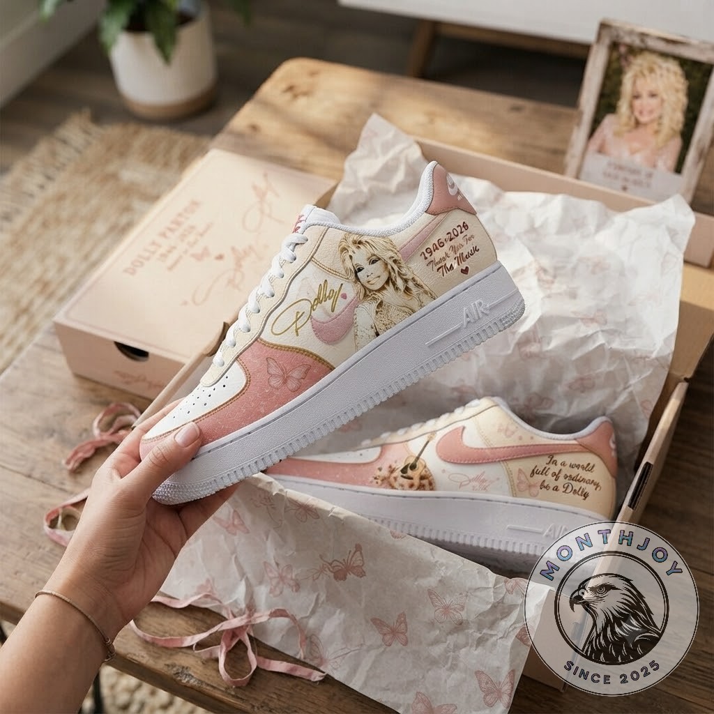 Dolly Parton 1946-2026 Thank You For The Music Tribute Sneakers - close-up of right shoe with Dolly's image