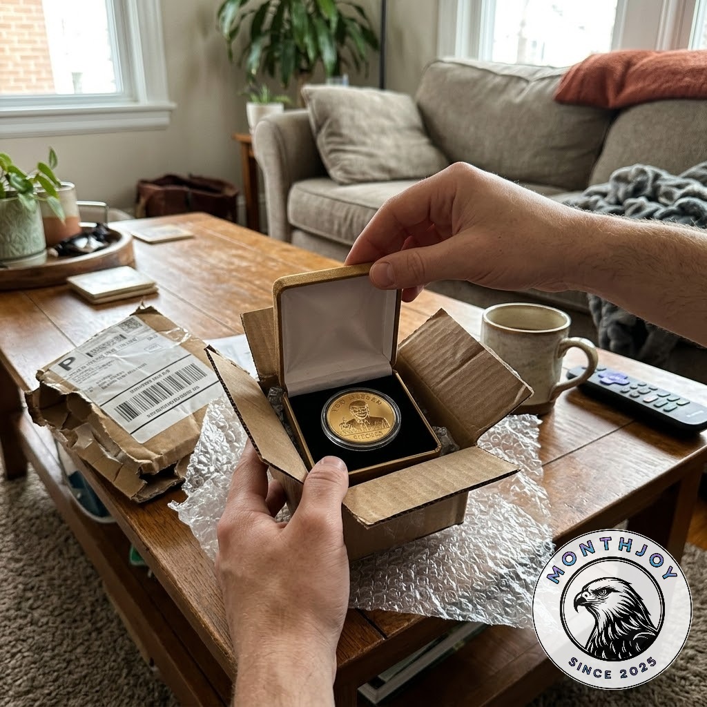 Donald Trump You Missed Bitches Challenge Coin - angled view showing coin relief