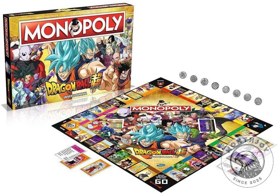 Dragon Ball Super Universe Survival Monopoly Board Game - close-up on Monopoly logo and Jiren character