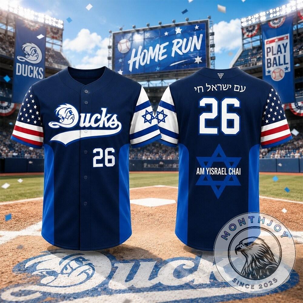 Ducks Am Yisrael Chai #26 American Israeli Baseball Jersey - Front View