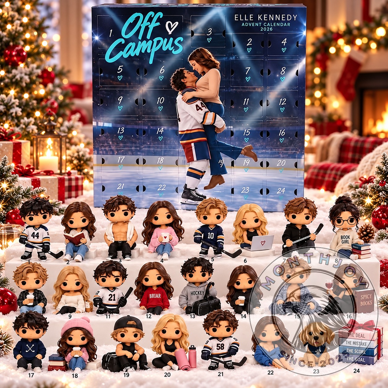 Elle Kennedy Off Campus 2026 Advent Calendar - full front view with 24 numbered compartments