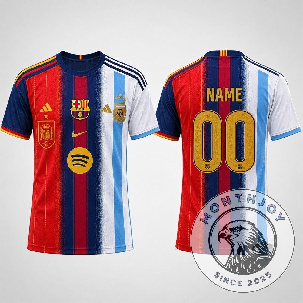 Barcelona vs Argentina National Football Team Design Football Jersey - Detail View