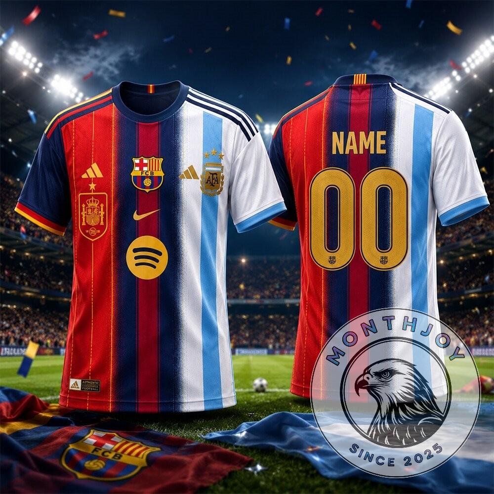 Barcelona vs Argentina National Football Team Design Football Jersey - Front View