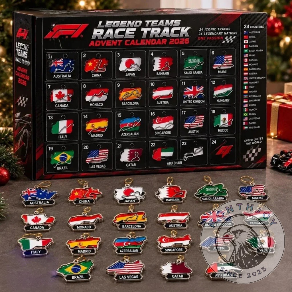 Formula 1 2026 24 Iconic Race Tracks Advent Calendar - front view with track ornaments