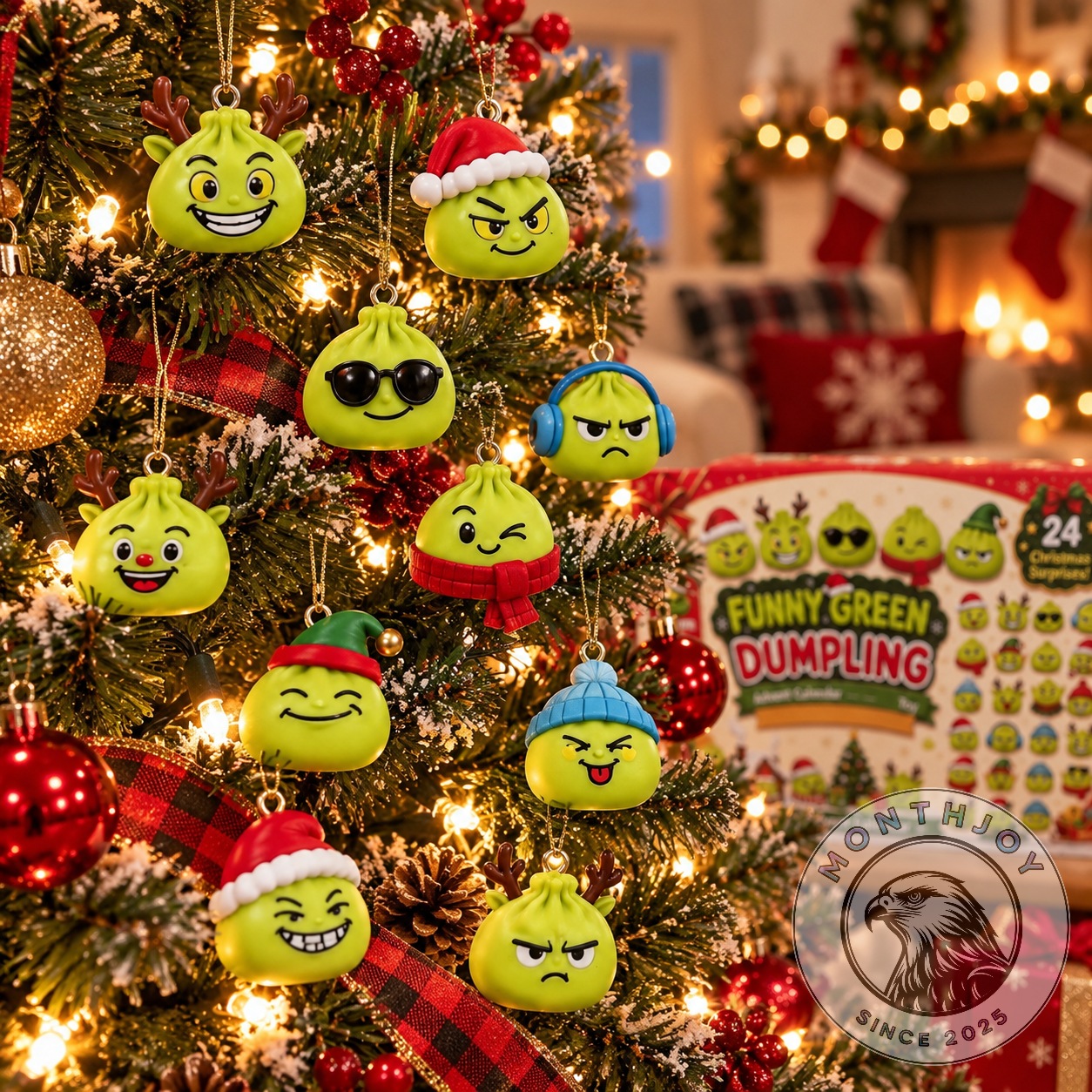 Funny Green Dumpling Christmas 2026 Squishy Advent Calendar - close-up of green dumpling figures