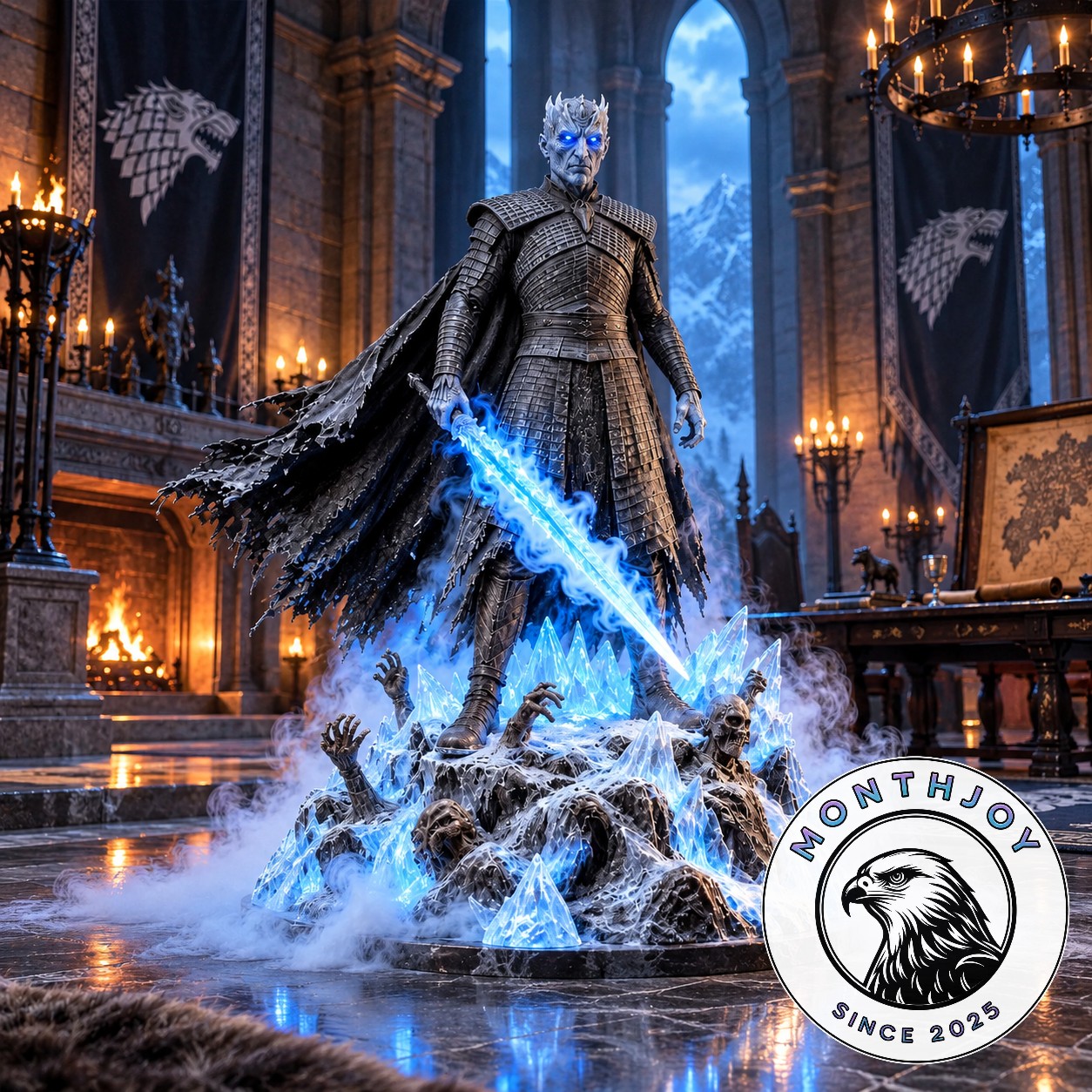 Game of Thrones Night King Ice Blade Mist Diffuser Figure - front view with glowing blue sword