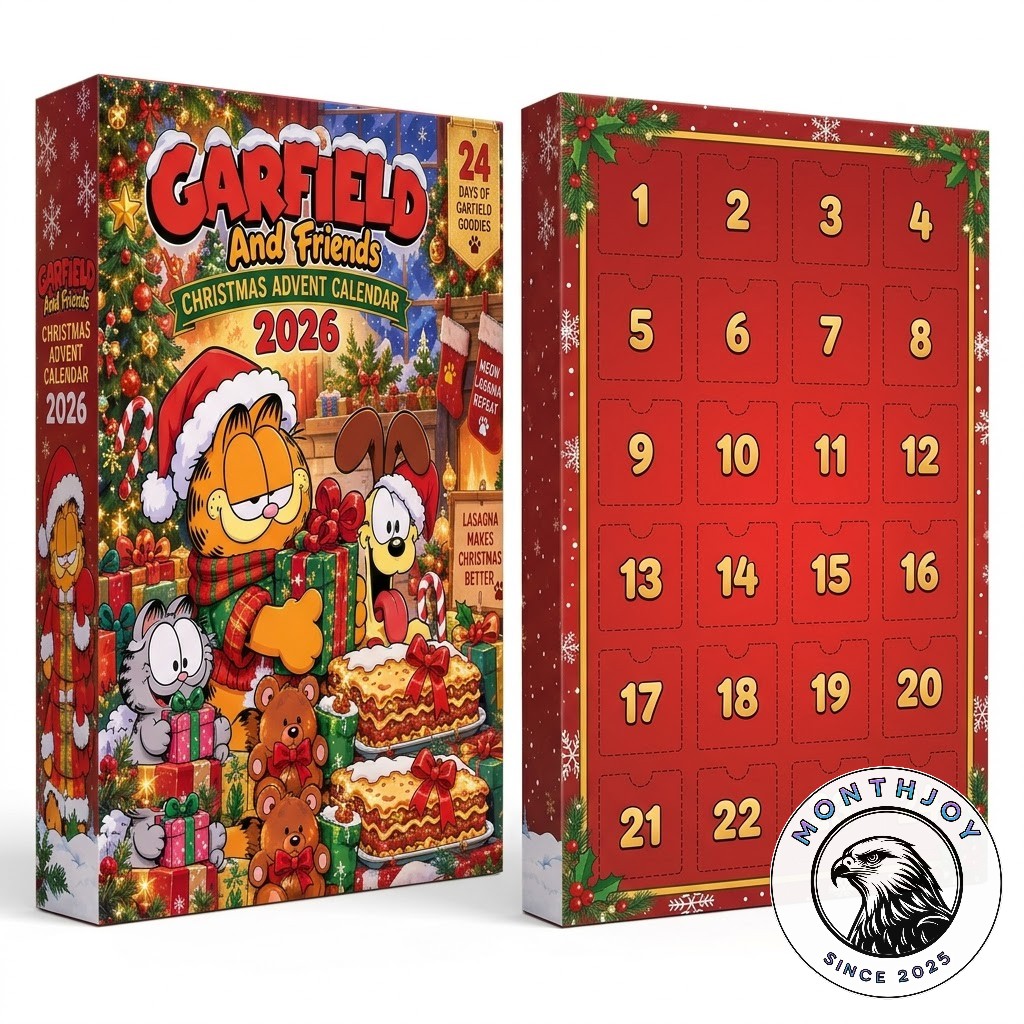 Garfield and Friends Christmas 2026 Advent Calendar - numbered ornament designs displayed below box