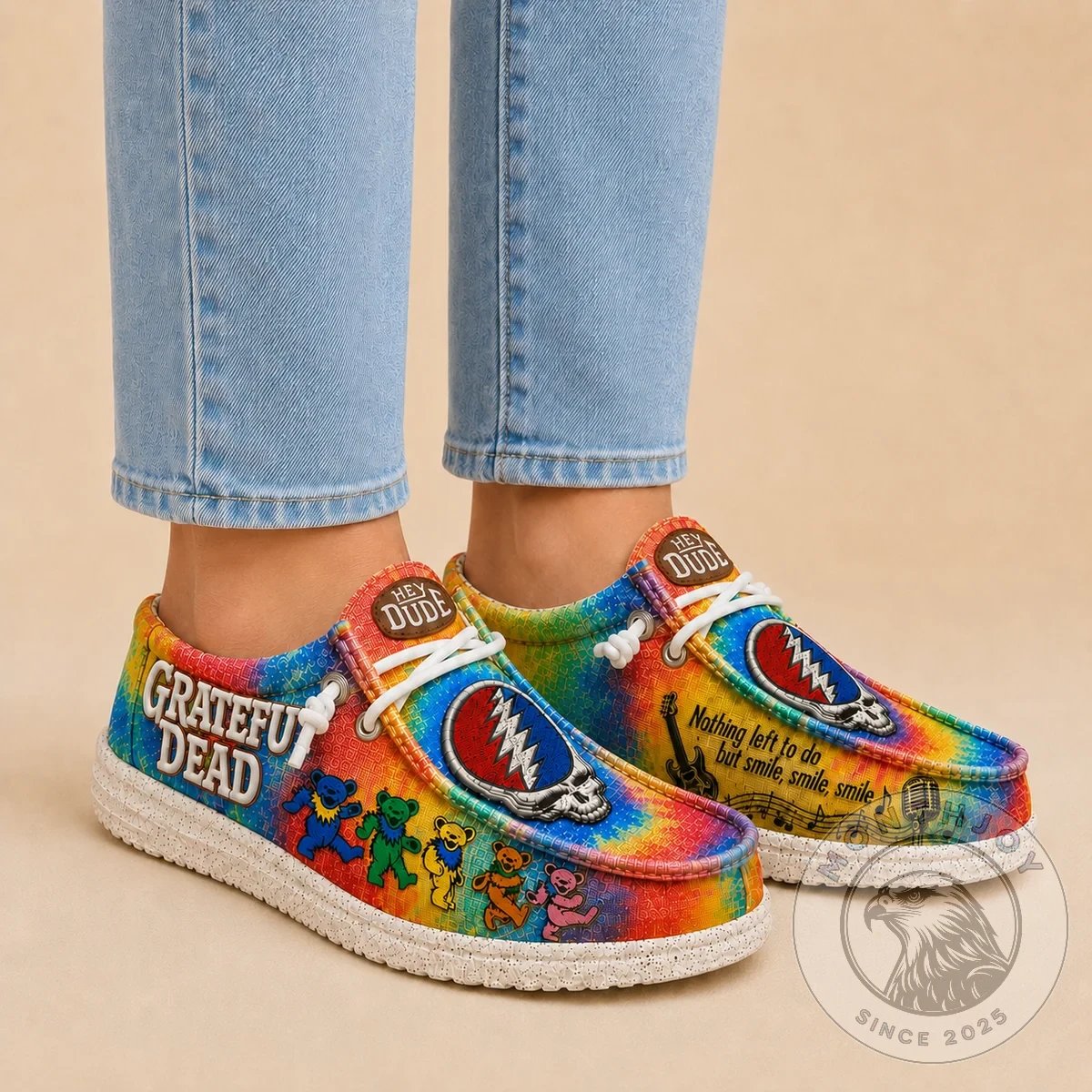 Grateful Dead Dancing Bear Tie-Dye Slip-On Shoes - Detail View