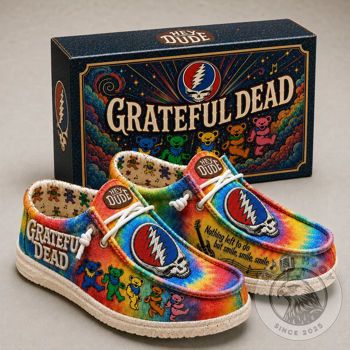 Grateful Dead Dancing Bear Tie-Dye Slip-On Shoes - Front View