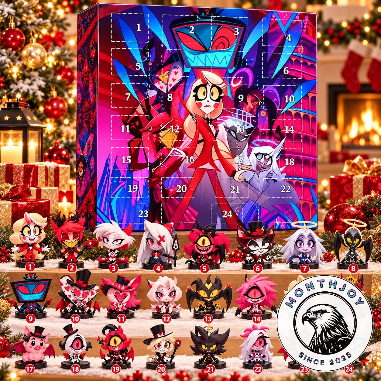 Hazbin Hotel 24-Day Anime Countdown Advent Calendar - front view with numbered doors and character figures