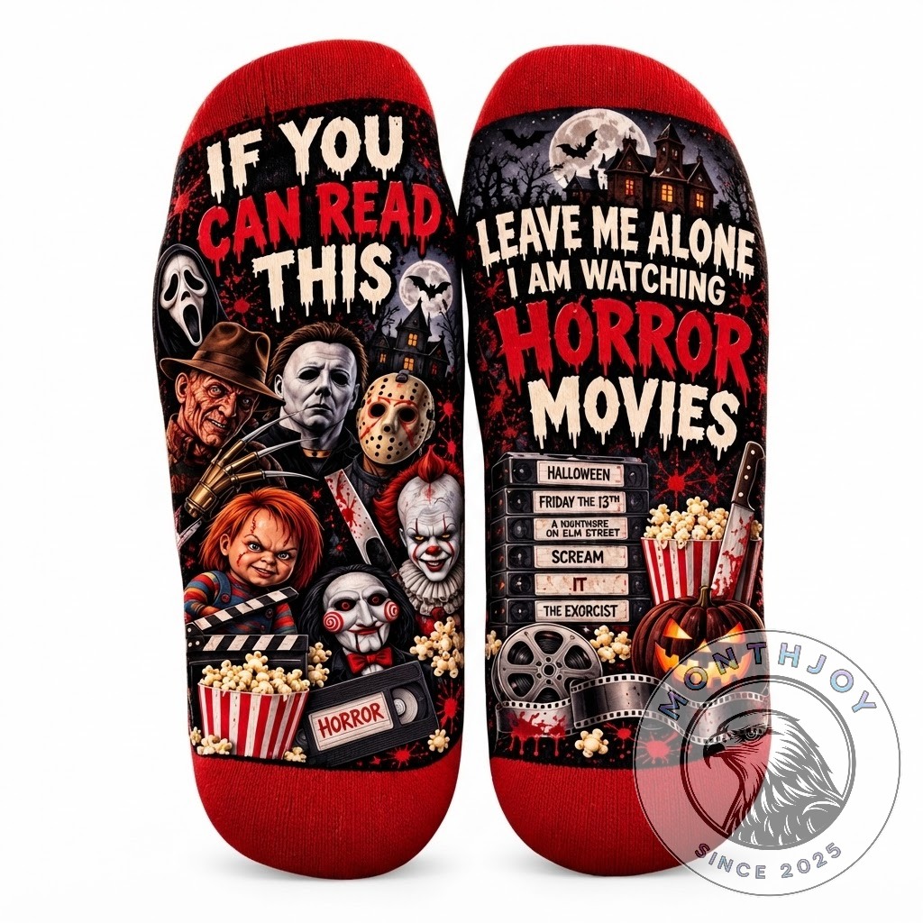 Horror Movies If You Can Read This Leave Me Alone Crew Socks 2026 - horror character artwork