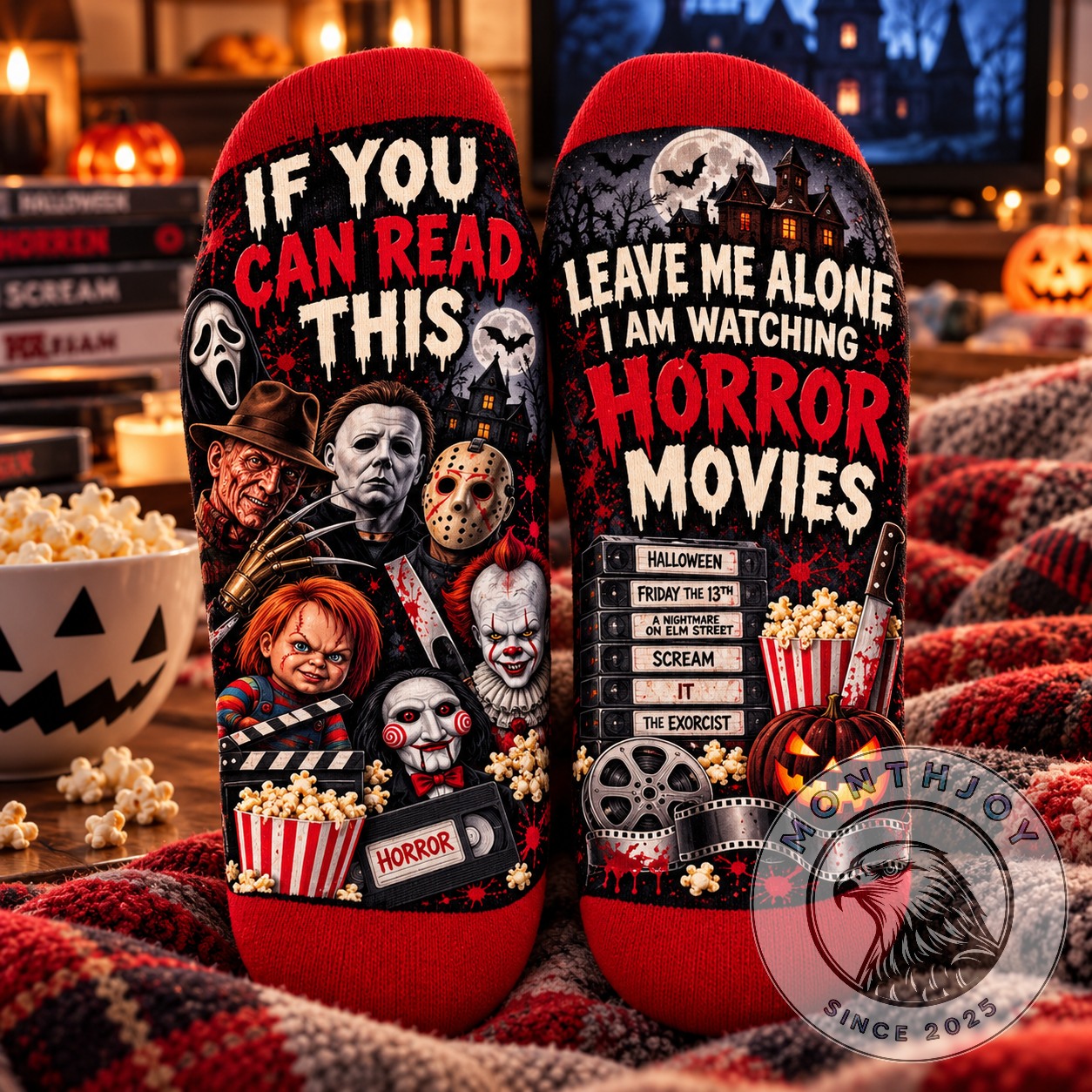 Horror Movies If You Can Read This Leave Me Alone Crew Socks 2026 - front view